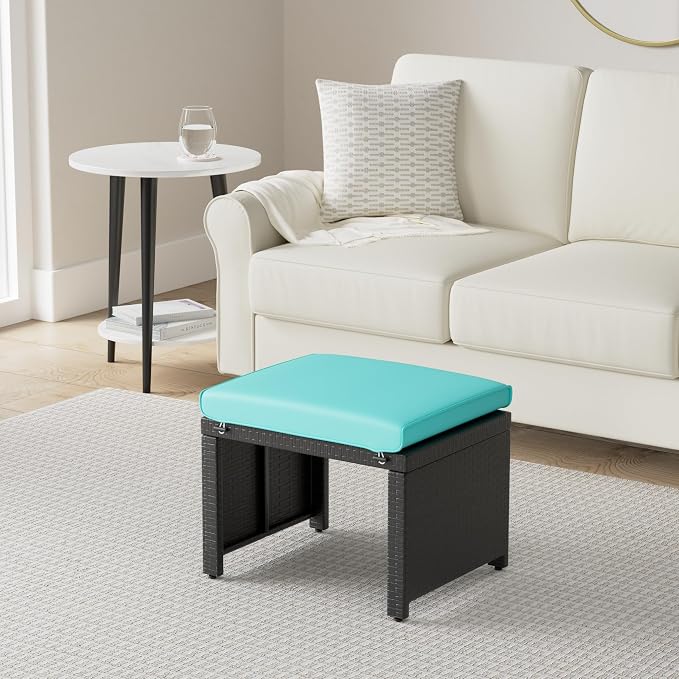 Best Choice Products Set of 2 Wicker Ottomans, Additional Seating, Side Table - Image 2