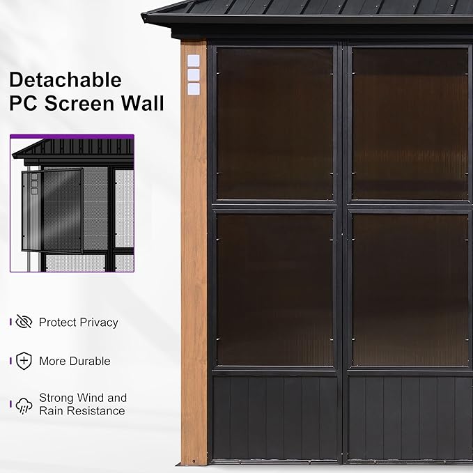 PURPLE LEAF 12' X 16' Patio Hardtop Gazebo Double Top Outdoor Screen Aluminum - Image 3