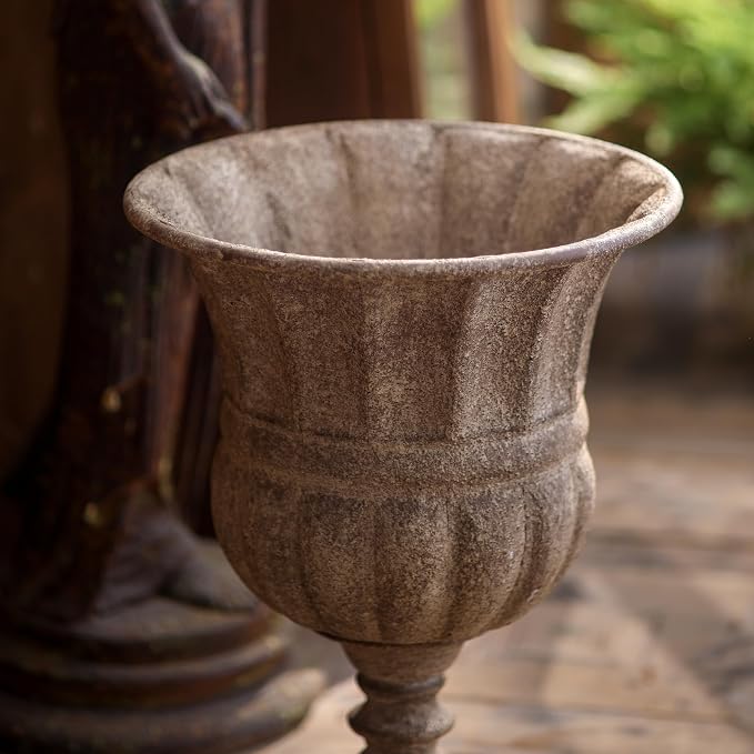 Vintage Urn Planter with Embossed Pattern, Imitation Stone Finish Flower Pot - Image 5