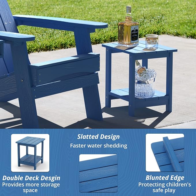 LUE BONA Adirondack Outdoor Side Table, 2-Tier Navy Blue HDPS Patio End Table - Image 6