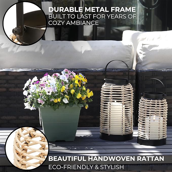 Natural Rattan Boho Lanterns - Image 3
