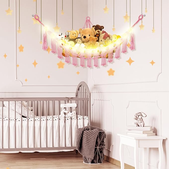 Stuffed Animal Hammock with LED Light, Large Stuffed Animals Storage Corner - Image 2