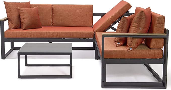 LeisureMod Chelsea 3-Piece Outdoor Patio Sectional Sofa Set, Removable Beige - Image 3