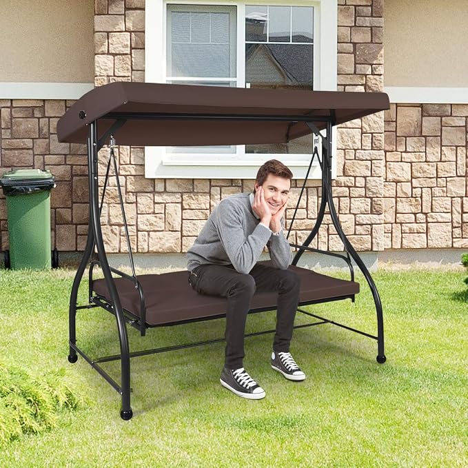 Tangkula 3 Seats Converting Patio Swing, Outdoor Porch Garden Canopy Swing - Image 2