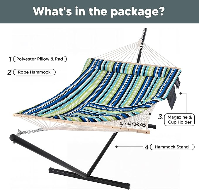 SUNCREAT Hammocks Double Cotton Rope Hammock - Image 5
