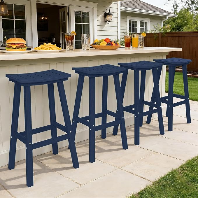 Outdoor Bar Stools Set of 4, 29 Inch All-Weather HDPE Bar Height Chairs - Image 7