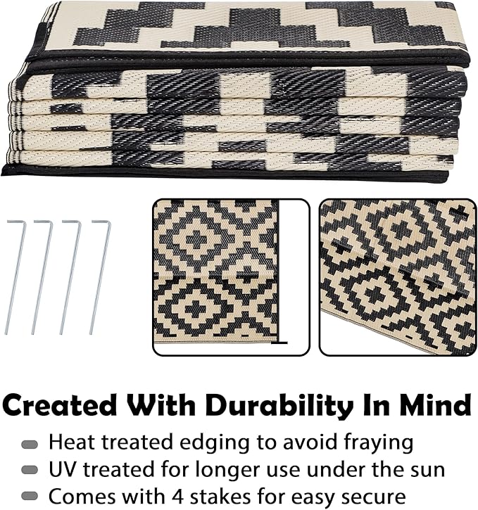 SAND MINE Waterproof Outdoor Rug 9x12 ft, Plastic Reversible Rug, Modern Area - Image 3