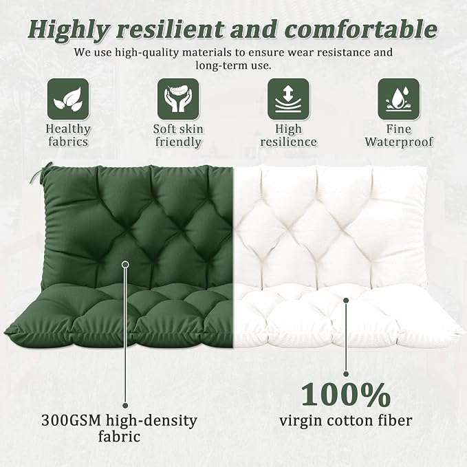Porch Swing Cushion with Backrest 2-3 Seater Outdoor Bench Cushions Waterproof - Image 4