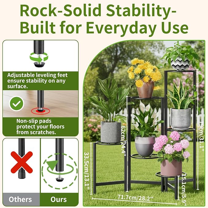 6 Tier Metal Plant Stands Outdoor Indoor, Heavy Duty Flower Pot Holder Potted - Image 3