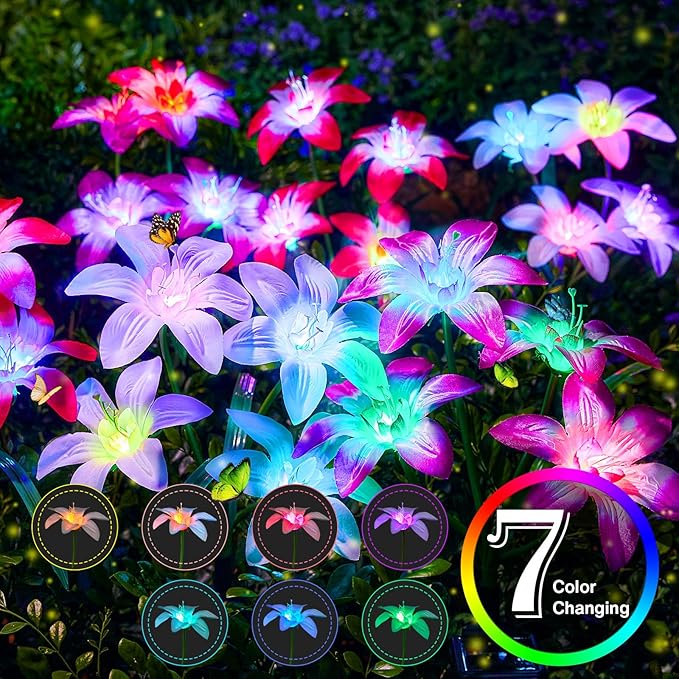 Solar Garden Lights Outdoor, 6 Pack Blooming Lily Solar Flowers Outdoor - Image 4