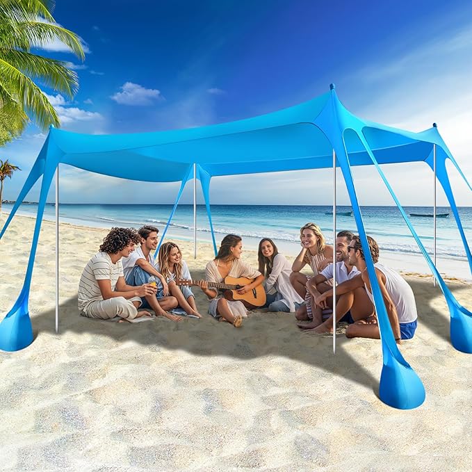 Rhino Valley Beach Tent Shade Canopy UPF50+ Protection, 8 Sandbags, 4 Stability by RhinoValley