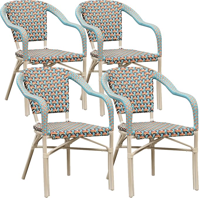 PURPLE LEAF Outdoor Dining Chair Set of 4 Hand-Woven Aluminum Wicker Rattan by PURPLELEAF