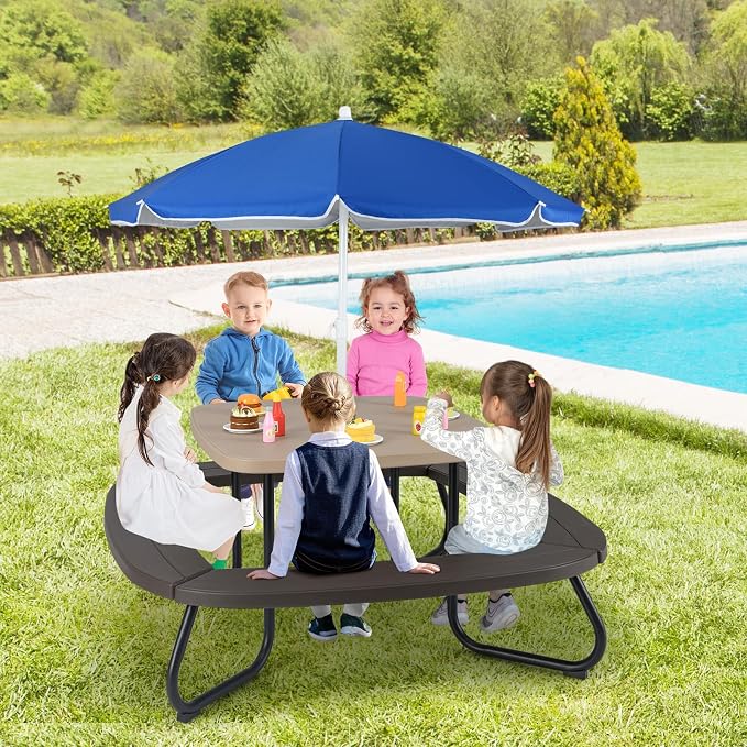 HONEY JOY Kids Picnic Table, 8 Person Toddler Outdoor Table and Chair Set - Image 9