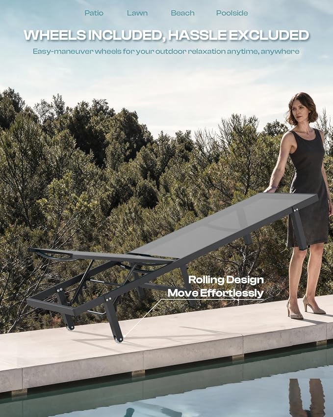 Aluminum Outdoor Lounge Chairs Set of 2, Pool Lounge Chairs - Image 4