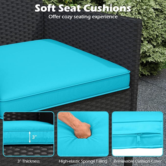 Tangkula Patio Loveseat with Built-in Table, Wicker 2-Seat Furniture with Soft - Image 7