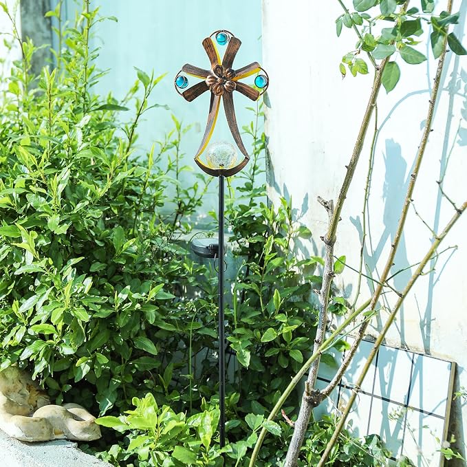 VCUTEKA Solar Garden Lights Cemetery Metal Flower Decor Colorful Solar Pathway - Image 9