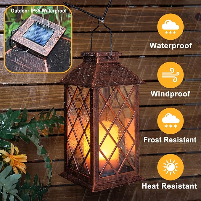 TAKE ME 14" Solar Lanterns Outdoor Garden Lantern Waterproof LED Flickering - Image 5