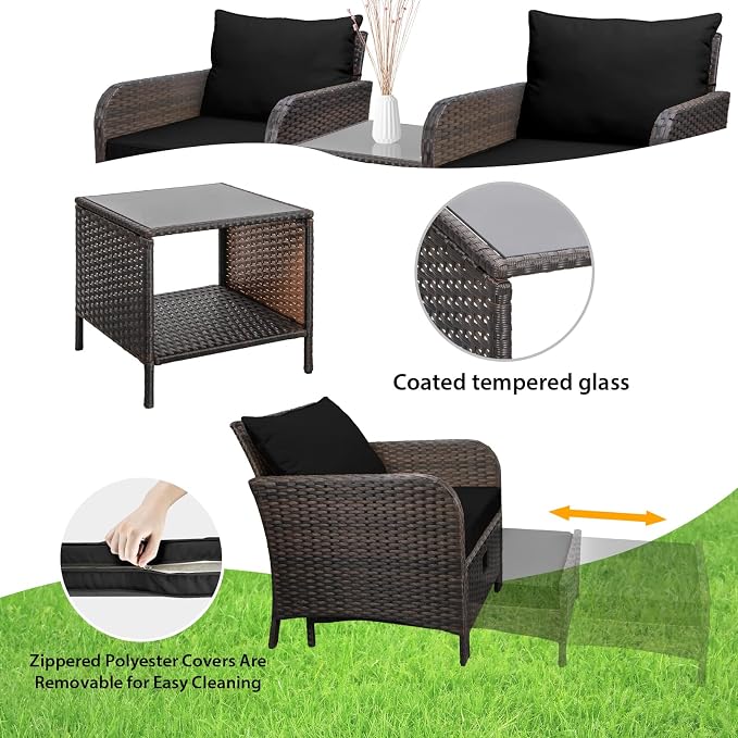 LEVELEVE Balcony Furniture 5 Piece Patio Conversation Set, PE Wicker Rattan - Image 4