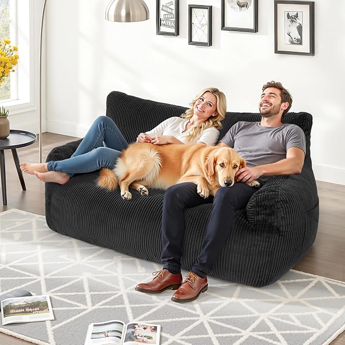 Pamapic 59" Bean Bag Chair, 2 Seat Loveseat Sofa, Ultra Soft Dutch Velvet - Image 3