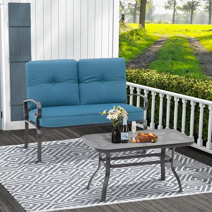 Oakcloud Outdoor 2 Pcs Patio Loveseat Bench Metal Frame Furniture Set - Image 2