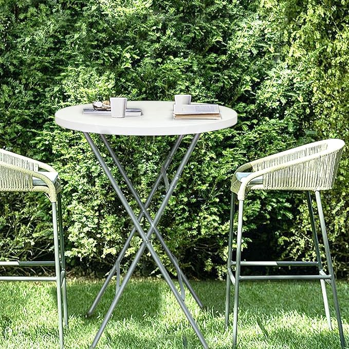 32in Cocktail Table, Plastic Folding Round High Top Indoor Outdoor Use - Image 7