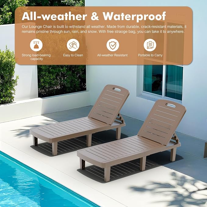 WACASA Outdoor Chaise Lounge Chairs Set of 2, Oversized Lounge Chairs - Image 8