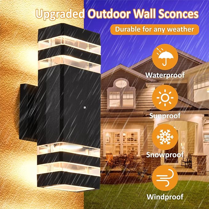 Dusk to Dawn Outdoor Wall Lights, 2 Pack Up and Down Outdoor Lights - Image 3
