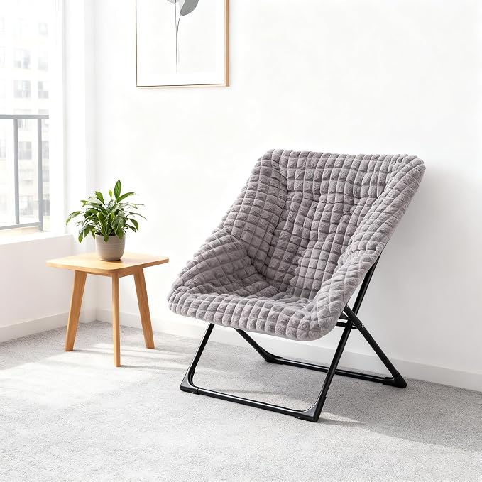 HollyHOME X-Large Saucer Chair, Comfy Oversized Folding Chair, Faux-Fur Reading - Image 2