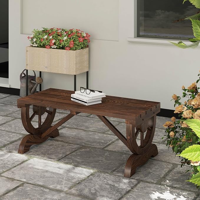 Outsunny 2-Person Wooden Garden Bench, Outdoor Wagon Wheel Porch Bench - Image 9