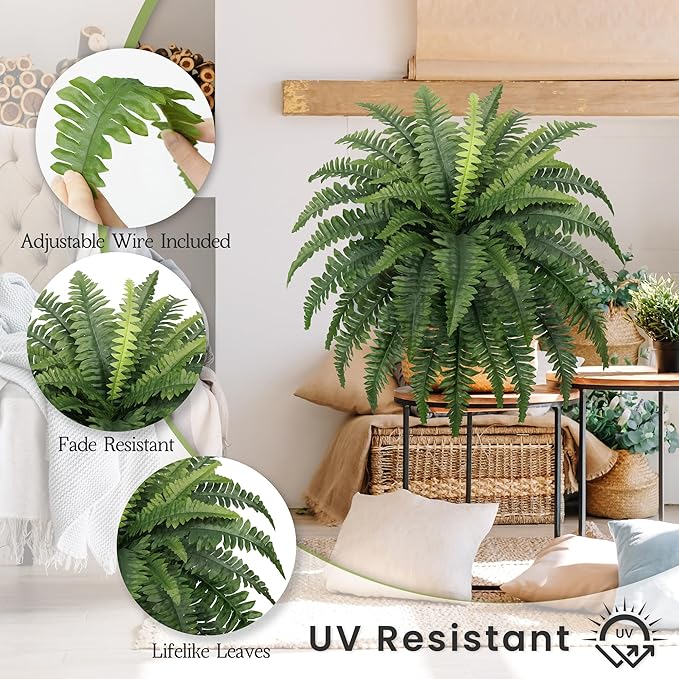 35" Fake Ferns, 4 Large Artificial Bonston Ferns Bushes Plants - Image 3