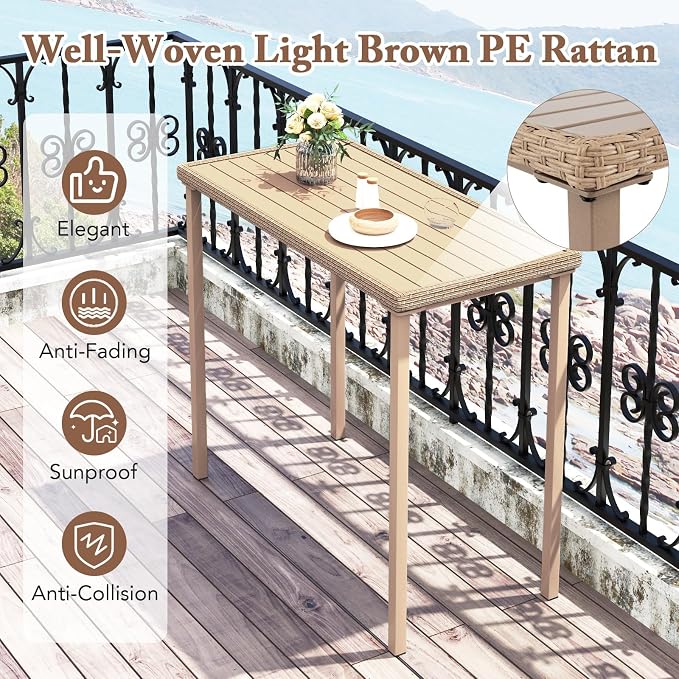 Tangkula 3 Pieces Patio Bar Table Set, Outdoor Bar Height Table & 2 Armless - Image 7