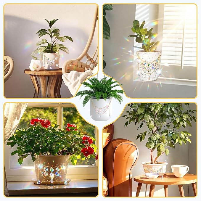 Sun Catcher Plant Hanger with Beads and Glass Crystal Beaded Plant Accessories - Image 5
