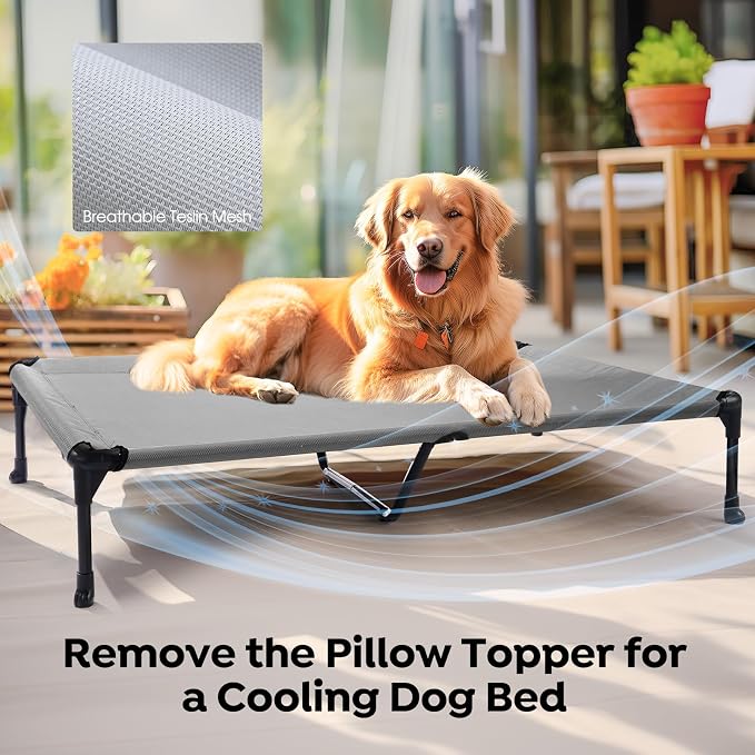 Veehoo Cooling Elevated Dog Bed Add Removable Waterproof Bolster Cushion Mat - Image 5