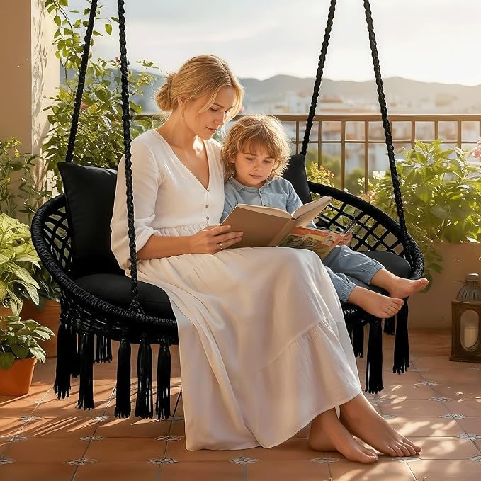 MoNiBloom 2 Seat Hammock Chair Hanging Macrame Swing 3 Cushions Included - Image 3