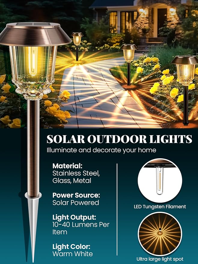 Solar Lights Outdoor Waterproof, 6 Pack Bronze Pathway Lights - Image 3