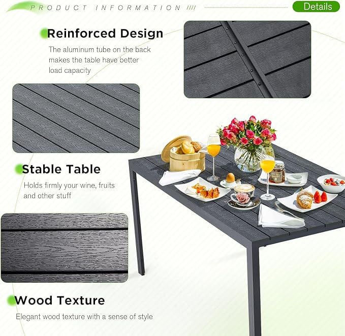 AECOJOY 60" Outdoor Dining Table, Aluminum Patio Table - Image 4