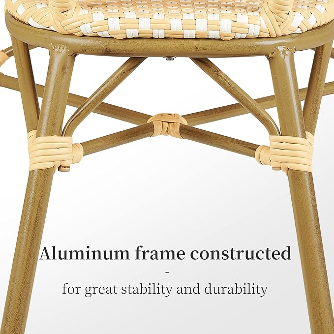 PURPLE LEAF Outdoor Dining Chair Set of 4 Aluminum Wicker Rattan Armchair - Image 4