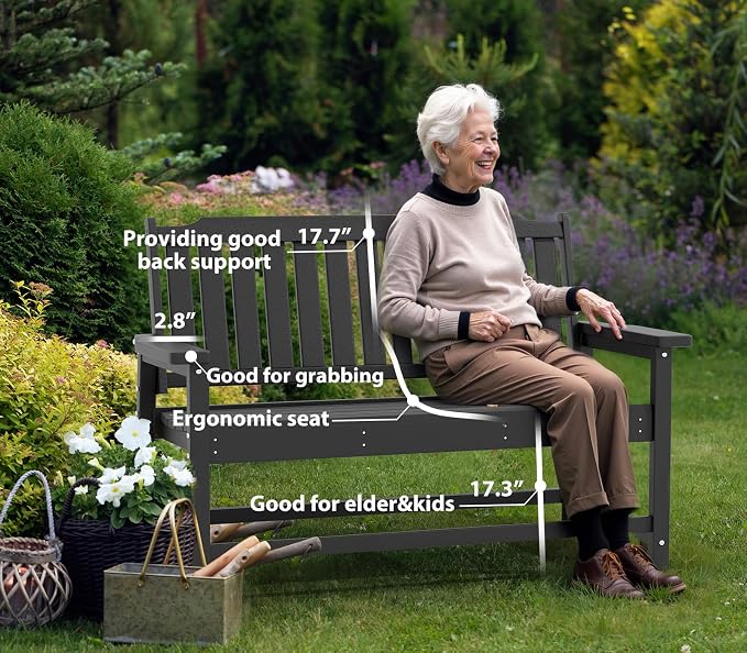 Outdoor Bench with Cup Holder All-Weather HDPE Fade Resistant Garden Bench 660 - Image 6