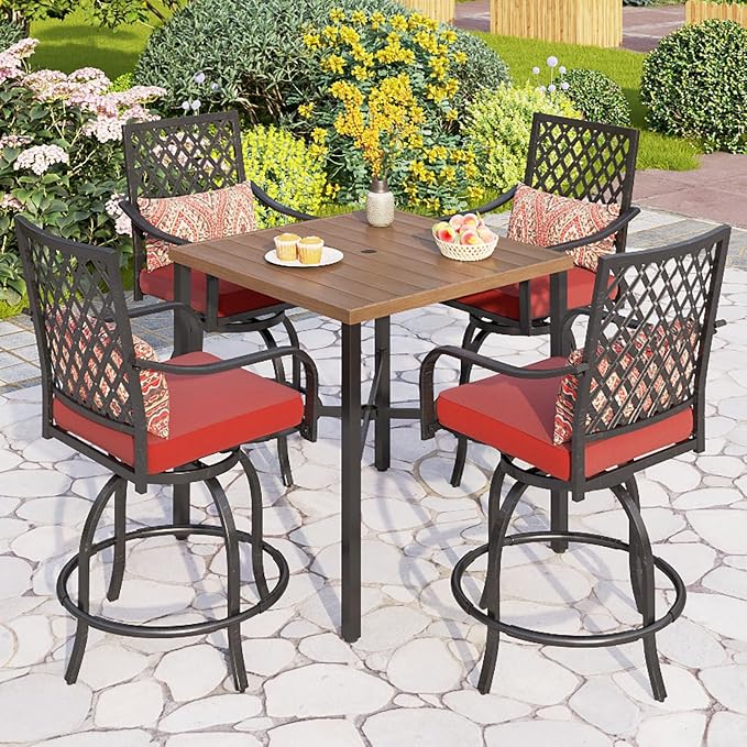 PHI VILLA 5 pcs Outdoor Bar Set, Outdoor Swivel Bar Stool by PHIVILLAThepioneerofcomfortablehouseholdsupplies