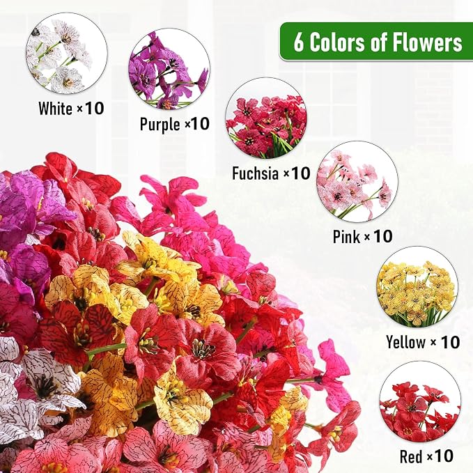 60 Pack Artificial Flowers Outdoor, Faux Silk Flowers - Image 6