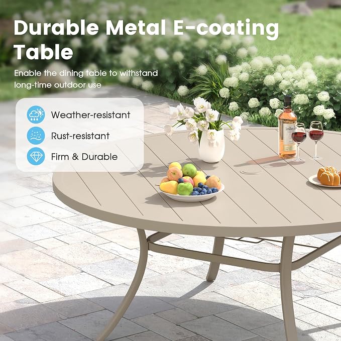Patio Dining Table for 8-10, Round Metal Outdoor Table - Image 4