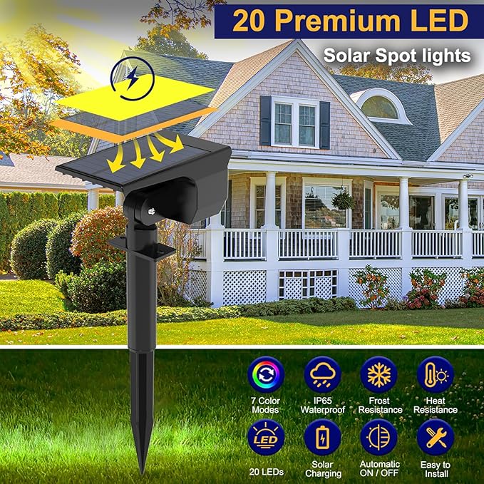 nipify 8 Pack Solar Spot Lights Outdoor Color Changing, 7 Modes Halloween RGB - Image 5