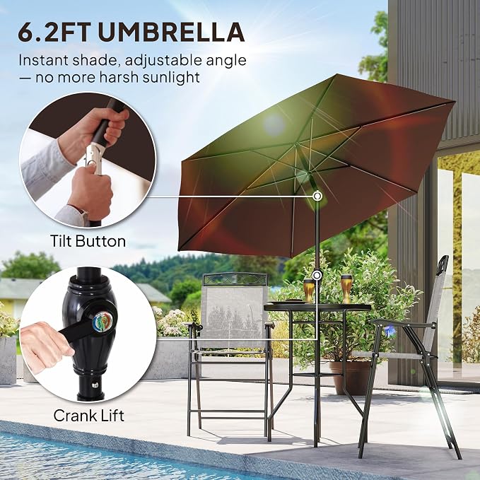 Outsunny 4 Piece Outdoor Patio Dining Furniture Set, 2 Folding Chairs, - Image 3
