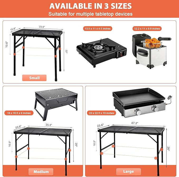 Camping Table with Mesh Desktop, Lightweight & Portable Folding Grill Table - Image 4