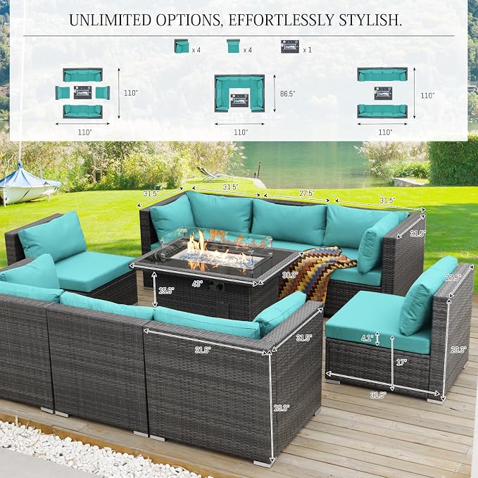 BULEXYARD 9 Piece High Back Outdoor Sectional Seating - Image 6