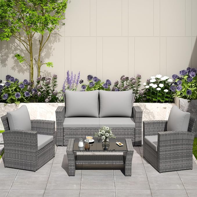 Solaste 4 Piece Outdoor Patio Furniture Set, Outdoor Sectional Sofa by Solaste