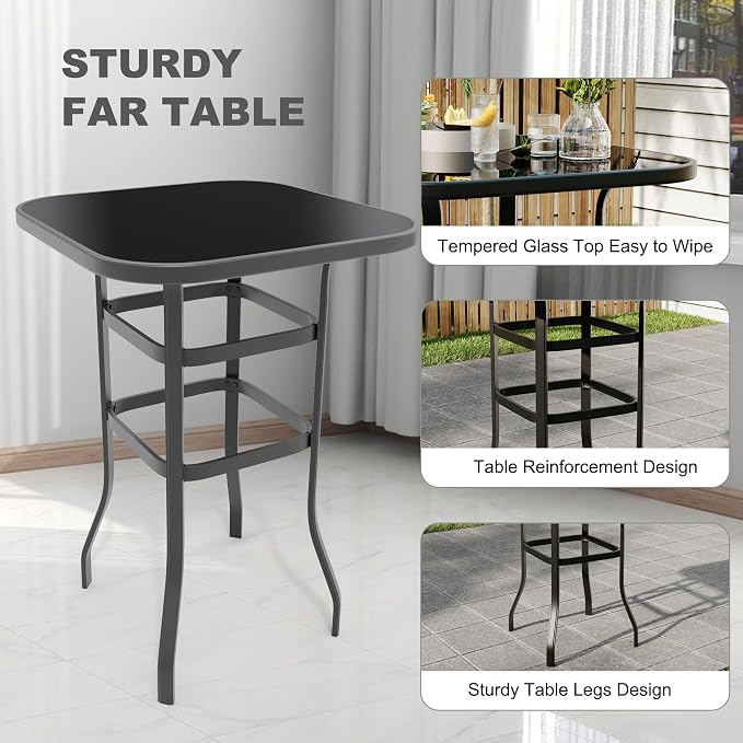 5 PCS Outdoor Bar Set with Outdoor Bistro Table and Chairs Set of 4, Bar Height - Image 9