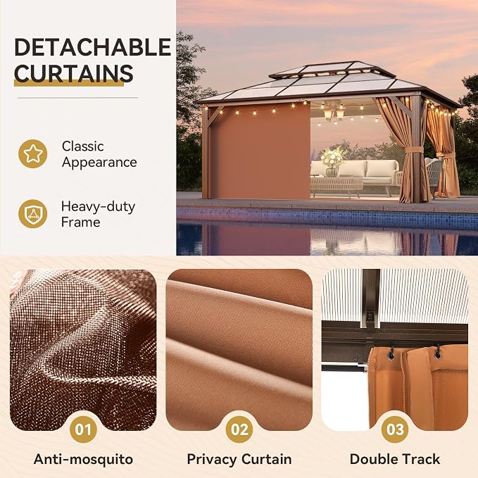 Aoxun 12'x14' Hardtop Gazebo, Outdoor Metal Gazebo - Image 5