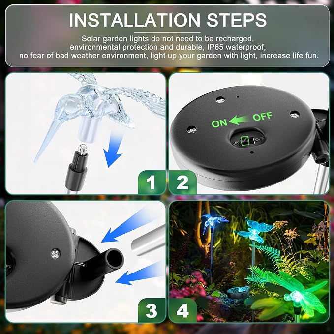 Anordsem Solar Garden Lights Outdoor: 3 Waterproof PVC Insect Stake Light Heads - Image 5