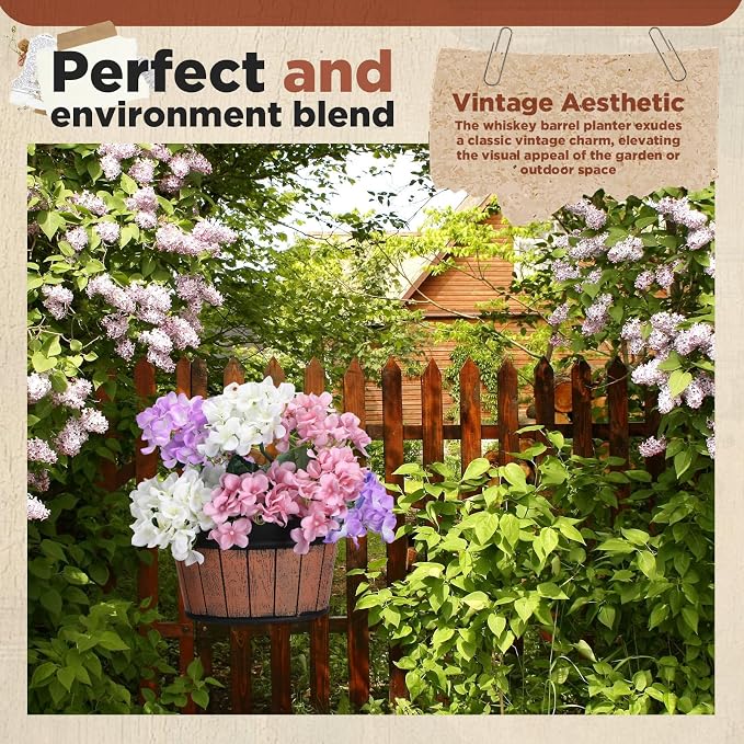 Layhit 6 Pcs Wall Hanging Planters Outdoor Pot Planter Wine Barrel Planter - Image 3